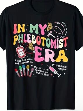 Phlebotomist Era T‑Shirt - Black with Rainbow Graphics